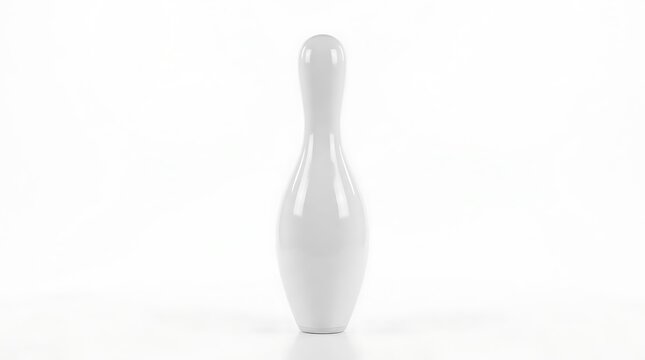 A single isolated white bowling pin on a plain background.