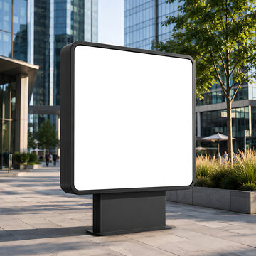 Modern Square Plaza Billboard Mockup with Corporate Architecture