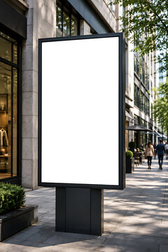 Vertical Retail Street Billboard Mockup in Luxury Shopping District