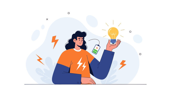 Person Holding Light Bulb, Symbolizing Idea Generation and Energy