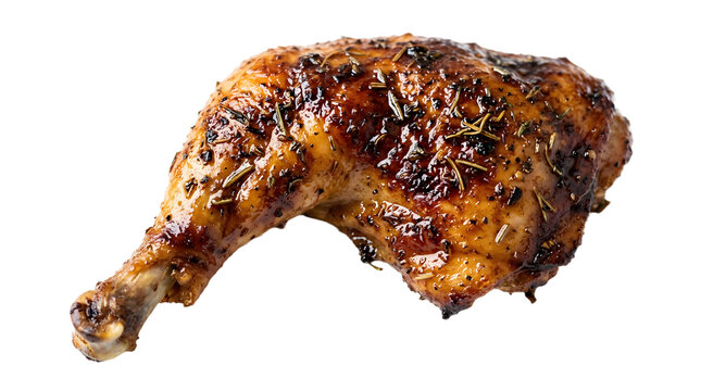 Roasted chicken leg quarter with herbs and spices isolated on transparent background