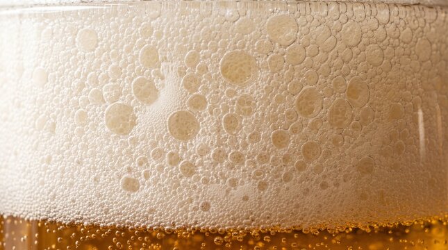 Close-up of beer foam and liquid texture in a glass