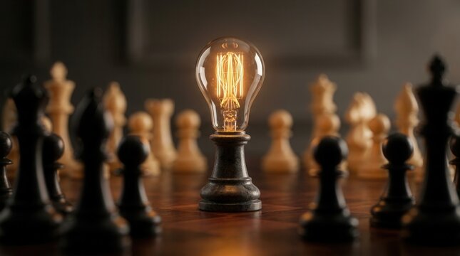 A strategic idea integrated with planning and vision shown on a chessboard.