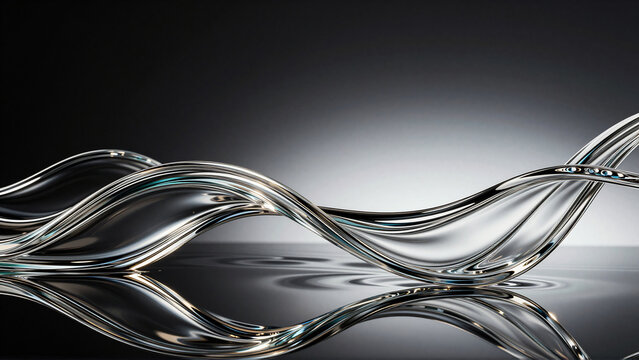 Abstract Transparent Glass Wave on Dark Glossy Background