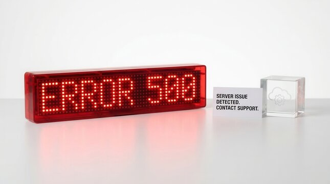 Digital LED sign displaying Error 500 representing a technical system error.