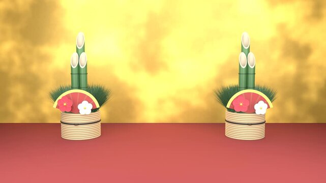 Kadomatsu Pair Japanese New Year Bamboo and Pine Gate Decoration Seamless Loop 4K
