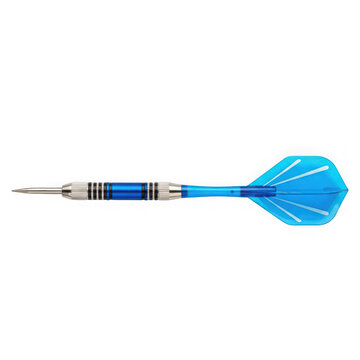 A blue dart with a silver tip and fins