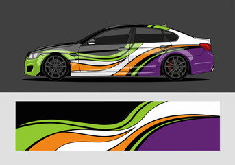 Fototapeta premium Colorful sports car with dynamic wave design wrap