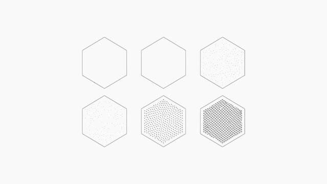 Hexagonal patterns with increasing density are displayed against a plain white background hexagon geometric geometry pattern tiling tessellation