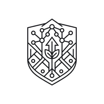 Minimalist Line Art Technology Shield Logo Vector Icon for Data Security and Network Concept