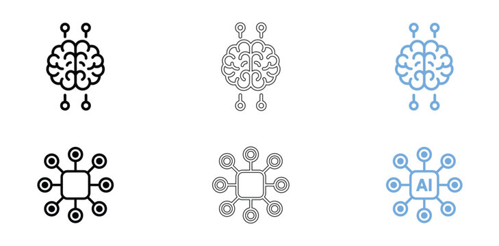 A collection of six unique neural network icons in varying styles to illustrate artificial intelligence and machine learning technologies