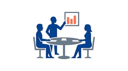 Fototapeta premium Business meeting icon with team members presenting data chart isolated on white background