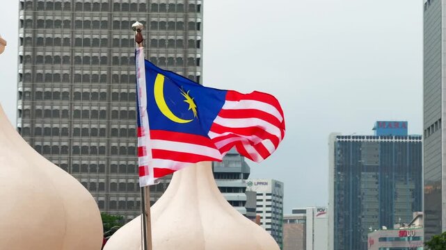 Malaysian Flag at Merdeka Square with Dome Structure Sultan of Abdul Samad Building