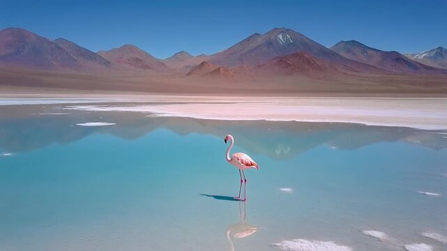Pink flamingo in northern chile landscape lagoon