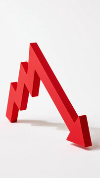 Downward Trend: A sharp red arrow with jagged edges points decisively downwards, symbolizing a decline or negative movement.