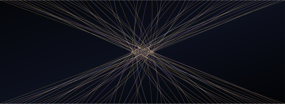 Abstract glowing golden converging lines background, futuristic data centralization and fiber optic cable network connection concept