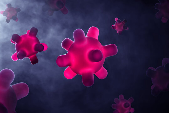 Virus cells spreading on dark smoke background
