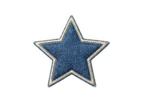 Blue denim fabric star shape patch with stitched embroidery border