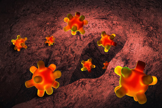 Virus cells spreading inside human body
