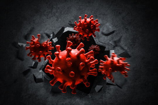 Red virus cells breaking through wall
