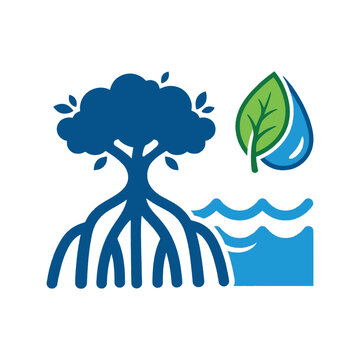 Mangrove Ecosystem Icon Tree Water Leaf Drop