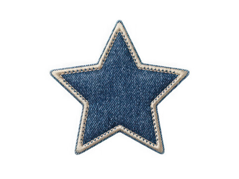 Blue denim star shape patch with stitched embroidered edges