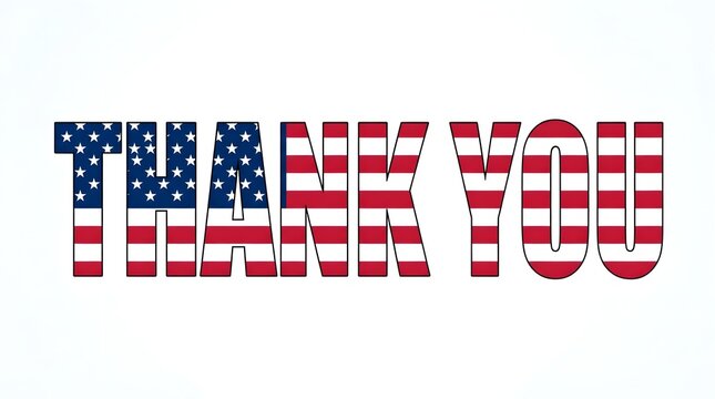 Thank you message spelled with the american flag colors and stars patriotic design