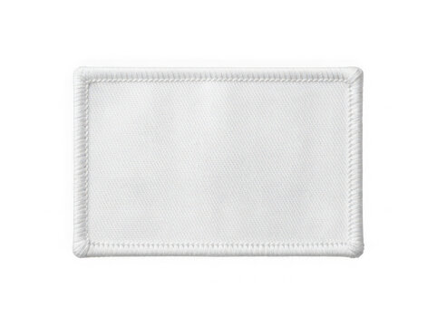 Blank white rectangular fabric clothing label patch with stitched edges