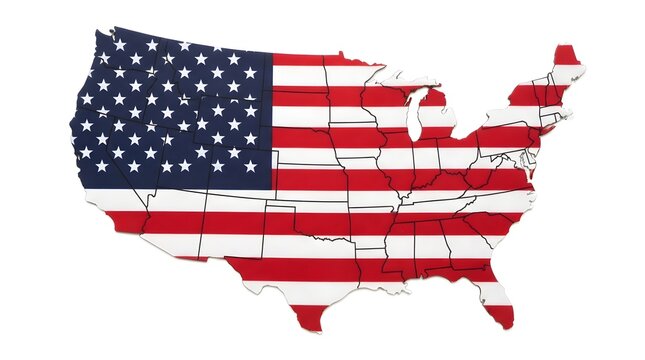 United states map composed of the american flag stripes and stars illustration