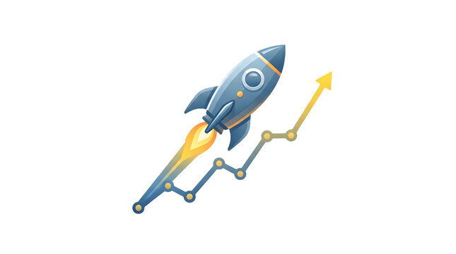 Rocket with upward growth graph isolated on transparent background featuring success, business, technology, upward trend, cutout, png, no background, launch, ascent, progress, chart and finance