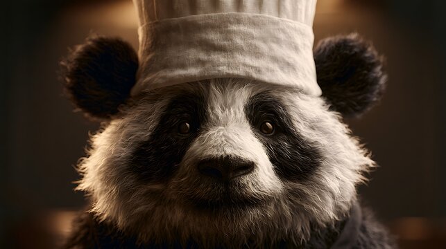 Cute Panda Bear Wearing White Chef Hat Portrait