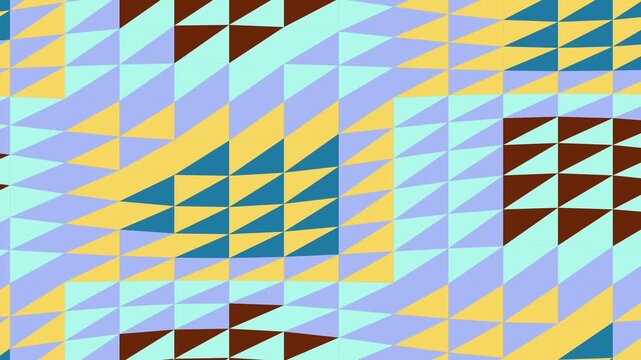 Vibrant geometric pattern featuring colorful repeating triangles in blue yellow and brown tones ideal for abstract backgrounds and modern designs