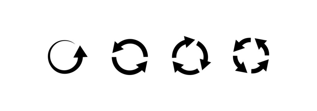 Circular arrow icon set. Icons for synchronization, repeat, and reload; rotation arrow symbols.