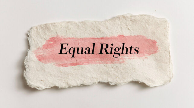 Equal Rights Calligraphy: A piece of textured paper with Equal Rights handwritten in elegant calligraphy over a soft pink brushstroke signifies the universal call for fairness and justice.