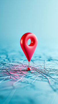 A red map pin marking a location on a detailed blue map with various lines and routes visible.