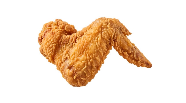 A single piece of crispy golden deep fried chicken wing isolated on transparent background