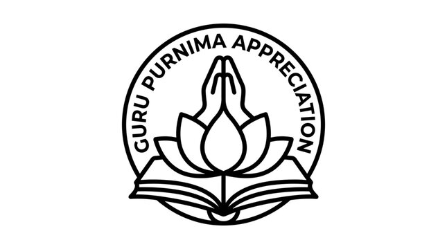 Guru Purnima Appreciation Emblem with Lotus and Open Book Icon