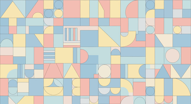 Abstract Geometric Pattern with Pastel Shapes on Transparent Background