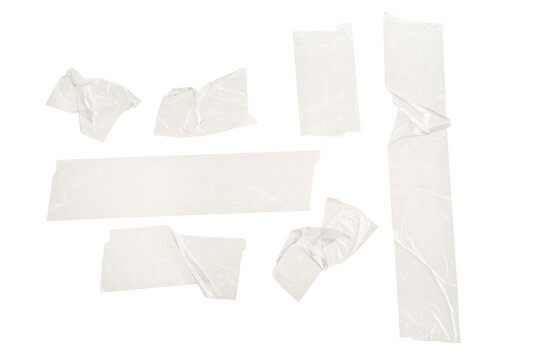 Adhesive tape pieces for design elements, transparent sticky tape texture, isolated on a clean white background for graphic overlay
