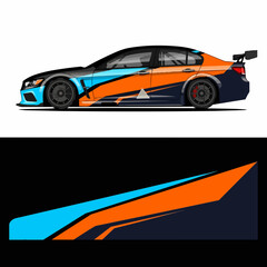 Naklejka premium Colorful sports car with dynamic racing livery design