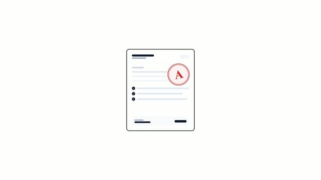 Grade a student test paper animation on white background. 4K  Video