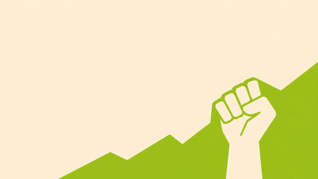 Negative Space Raised Fist Silhouette with Headroom for Labor Day Design