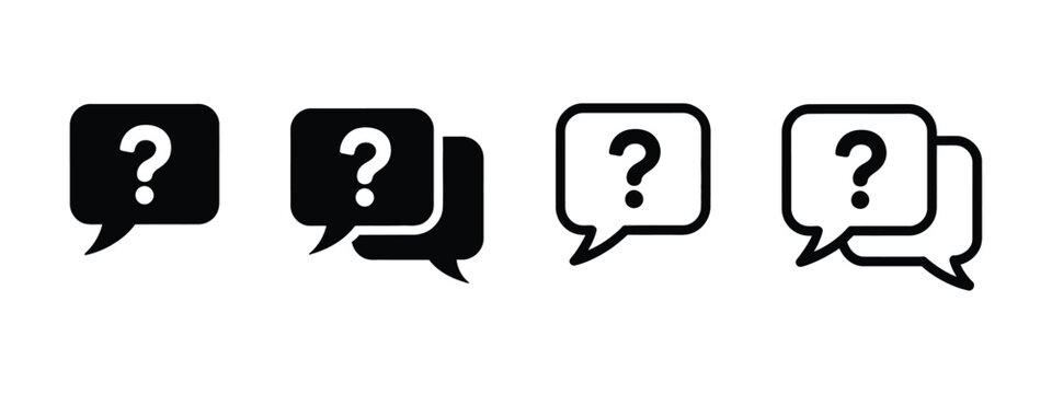 question answer icon set, question mark symbols, speech bubble faq and answer icons for help and information vector illustration