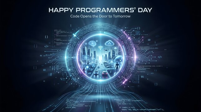 Happy Programmers' Day Poster Celebrating Coding, Programming and Software Development