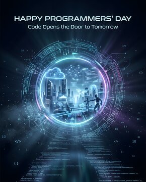 Happy Programmers' Day Poster Celebrating Coding, Programming and Software Development