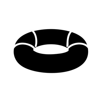 Black inner tube floating on water - A sleek black inner tube resting calmly, ideal for water sports or beach-themed designs. Clean and minimalist vector style.