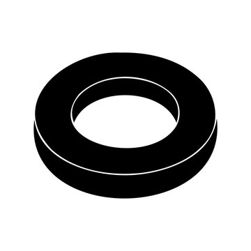 Black rubber o-ring seal flat view - A clean, isolated flat view of a black rubber o-ring seal, ideal for industrial or mechanical design projects.