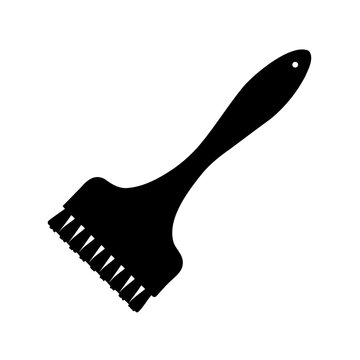 Black paintbrush with bristles for painting - A sleek black paintbrush with a wooden handle and stiff bristles, ready for painting or artistic work.