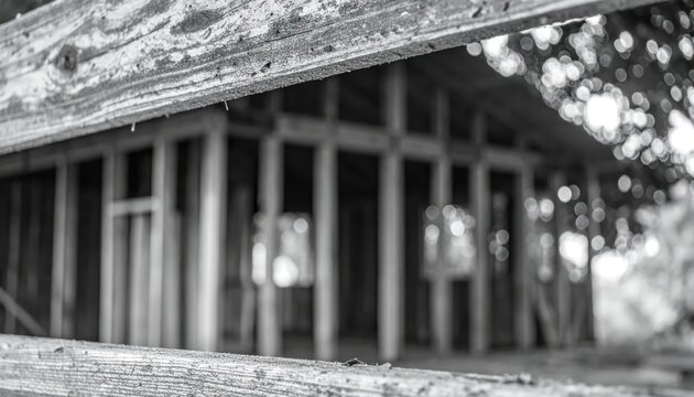 Black and white perspective of house wooden framing.