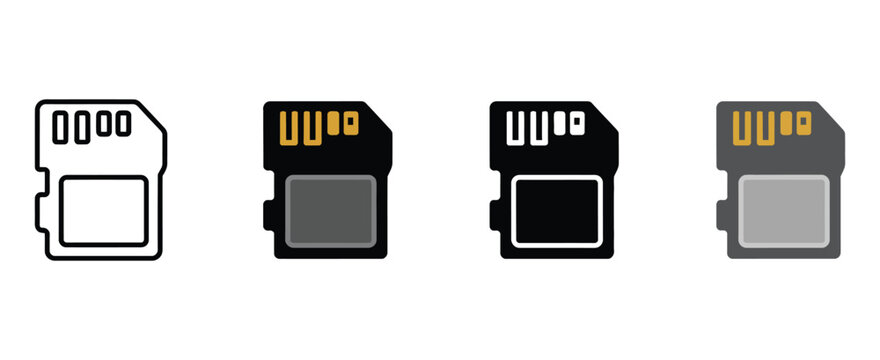 sd card icon set vector on white background, device accessory storage symbol for digital technology and electronics vector illustration